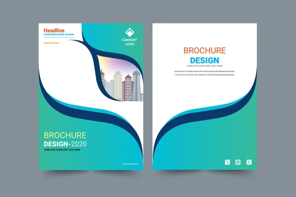 İş için broşür tasarımı. Arkaplanda renkli şehir çizimi olan soyut geometri. Yıllık rapor için iyi, endüstriyel katalog tasarımı, kurumsal kullanım