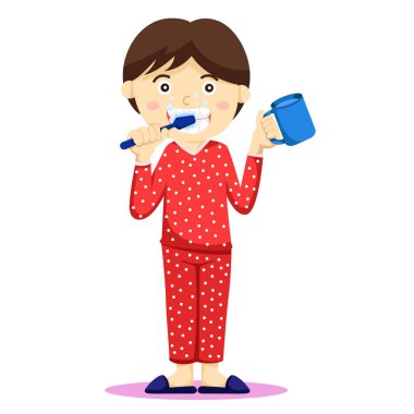 Illustrator oğlumu dişlerini fırçalıyor