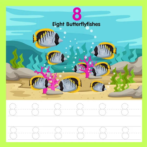 八只蝴蝶鱼工作表图解 — 图库矢量图片