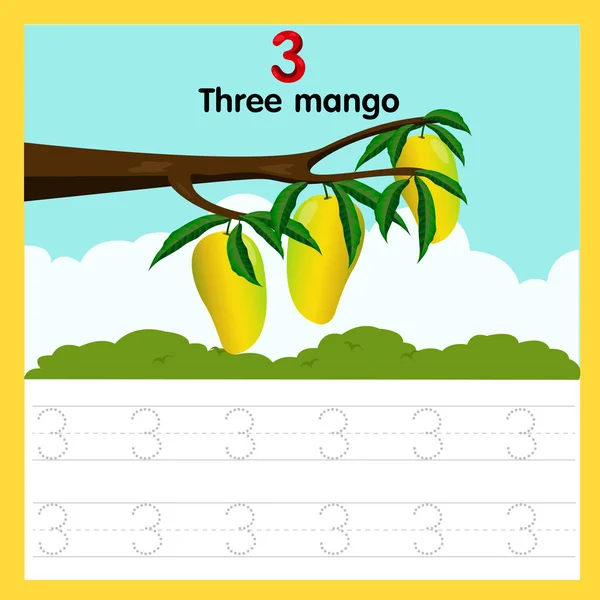 Ilustrador Hoja Trabajo Tres Mango — Vector de stock