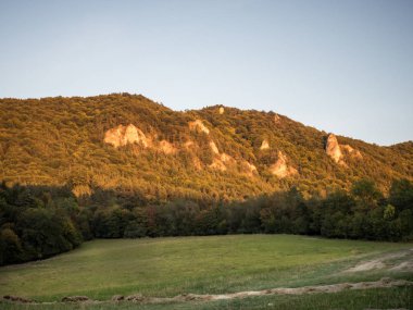 Sulov rocks, nature reserve in Slovakia with its rocks and meadows in the evening sun