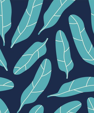 Gökyüzü mavisi muz yapraklarının arkaplan elementlerinin kusursuz deseni. Tropik ağaç deseni. Mutfak, duvar kağıdı, tekstil, kumaş, kağıt için renkli arkaplan dokusu. Tropik yapraklar çizim.