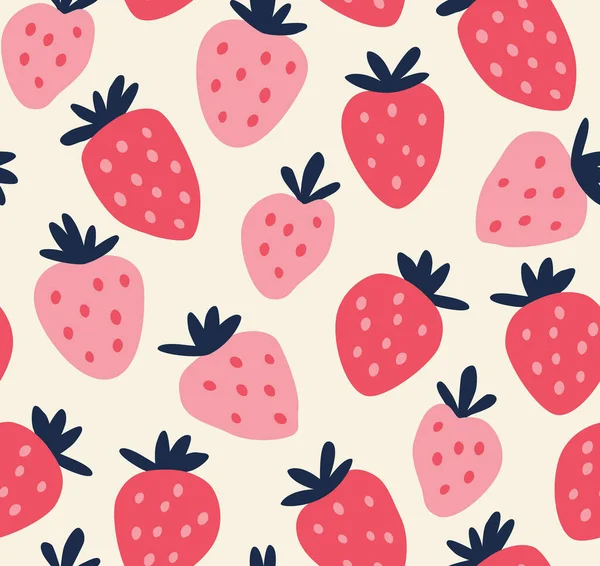 米色背景的红草莓和粉红草莓的无缝图案 — 图库矢量图片