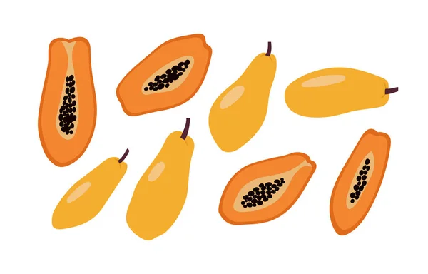 Ilustración Vectorial Papaya Naranja Amarilla Mitad Papaya Aislada Sobre Fondo — Vector de stock