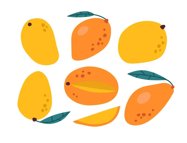 Ilustración Vectorial Mango Naranja Amarillo Mitad Del Mango Aislado Sobre — Archivo Imágenes Vectoriales