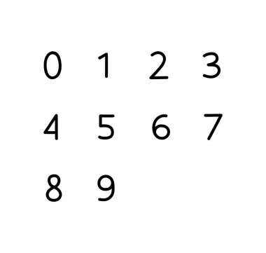 Elle çizilmiş sayıların vektör çizimi. İnce sayılar beyaz arkaplanda izole edildi. Web ve baskı tasarımı için illüstrasyon.