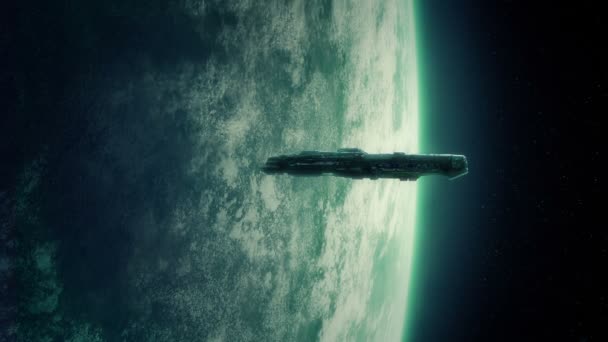 Spaceship Orbits Alien Planet — Stock Video