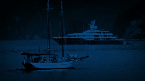 Яхты Бухте Ночью — стоковое видео