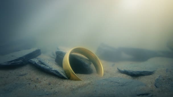 Μαγικό Δαχτυλίδι Χρυσό Λαμπερό Υποβρύχια — Αρχείο Βίντεο