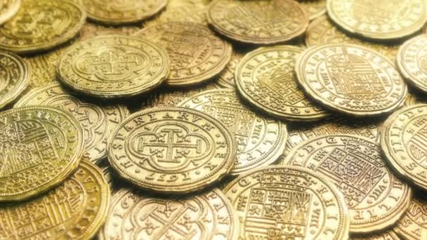 Monedas Oro Brillante Tesoro — Vídeos de Stock