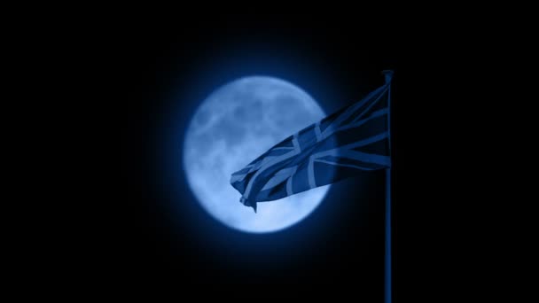 Bandera Británica Sopla Alrededor Frente Luna — Vídeo de stock