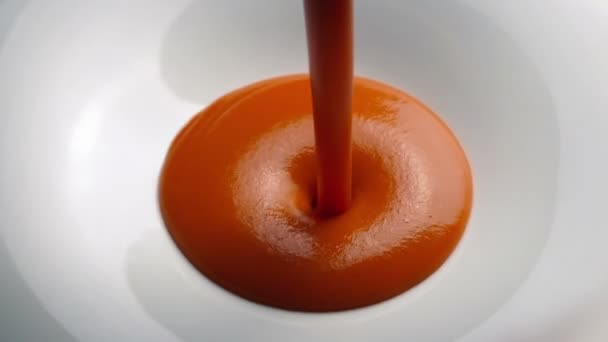 Zuppa Pomodoro Versata Nella Ciotola — Video Stock