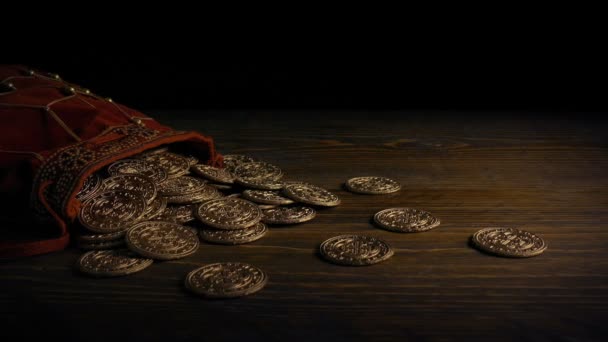 Passing Bag Gold Coins Table — Stock Video