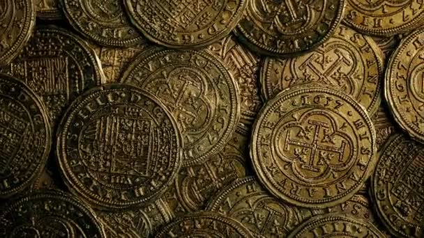 Ιστορικό Χρυσά Νομίσματα Κινηματογράφηση Πρώτο Πλάνο — Αρχείο Βίντεο