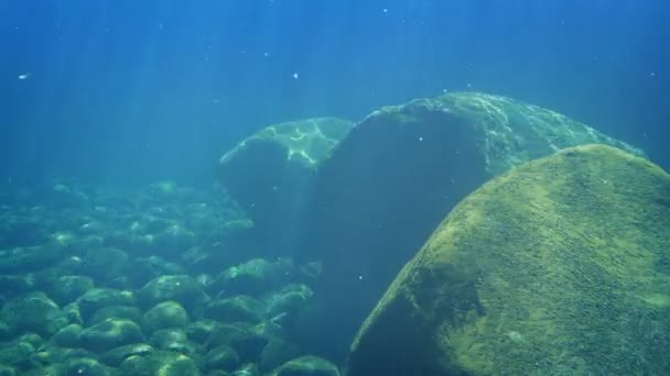 Skały Promienie Słońca Pod Wodą — Wideo stockowe