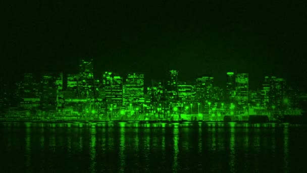 Ночное Видение Городской Набережной — стоковое видео
