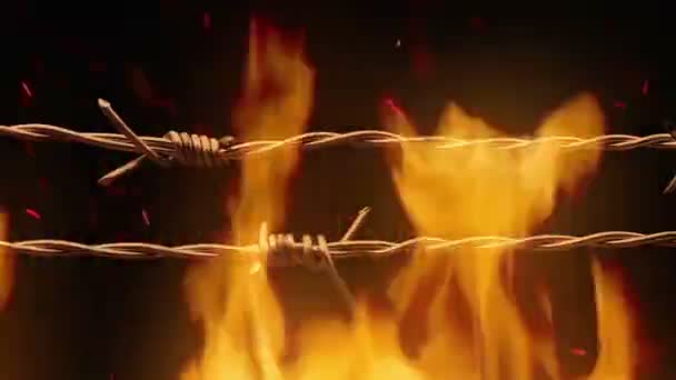 Yangında Geçen Dikenli Tel — Stok video