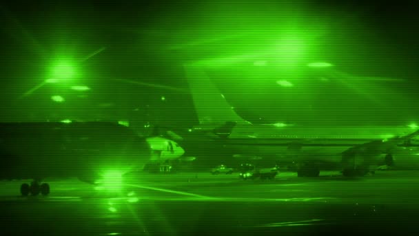 Nightvision Uçak Taksi Geçmiş Havaalanı — Stok video