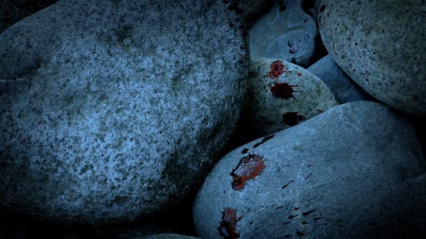 Αίμα Spatters Στα Βράχια Βράδυ — Αρχείο Βίντεο