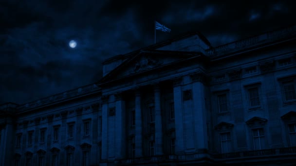 Букингемский Дворец Ночью Луной — стоковое видео