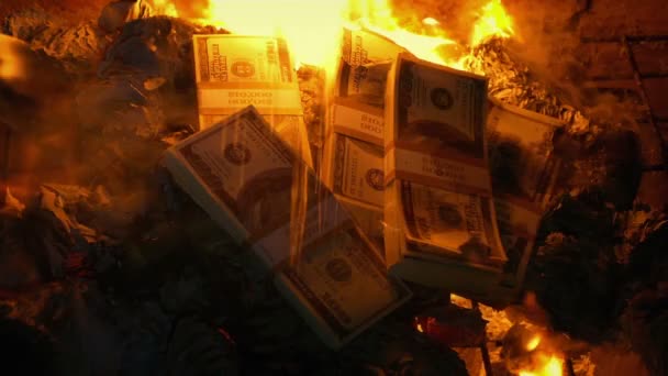 Dollaro Pile Fiamme — Video Stock