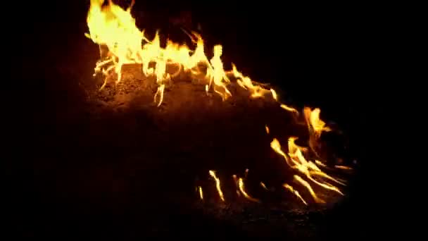 地面に燃えるガソリン火 — ストック動画