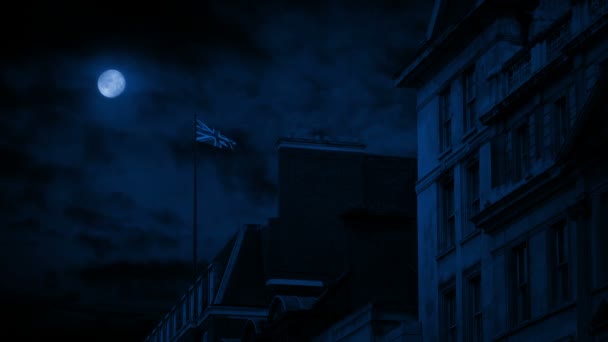 Bandera Británica Edificio Por Noche — Vídeos de Stock