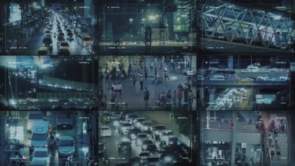 Cctv Grid Zeigt Straßen Und Wege Der Stadt — Stockvideo