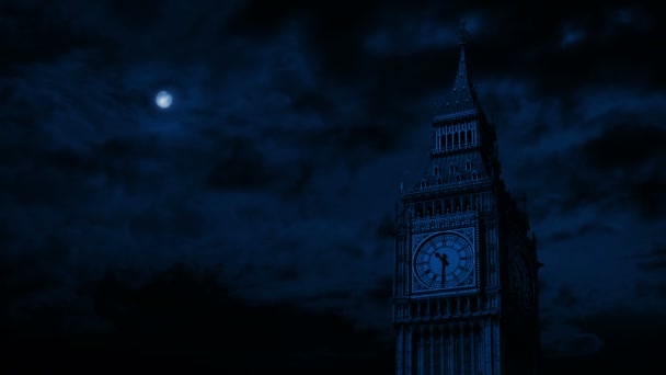 Mond Über Big Ben Der Nacht — Stockvideo