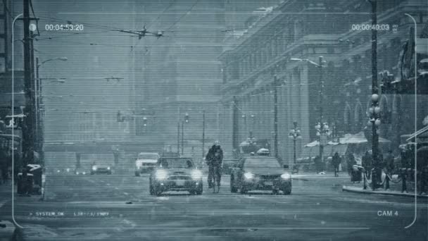 Cctv Downtown Road Snöiga Väder — Stockvideo