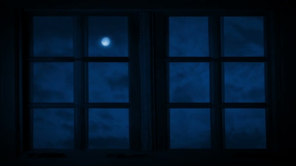 Nachthimmel Und Mond Durch Fenster Gesehen — Stockvideo