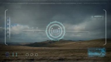 HUD Pov sağlam manzara uçan robot