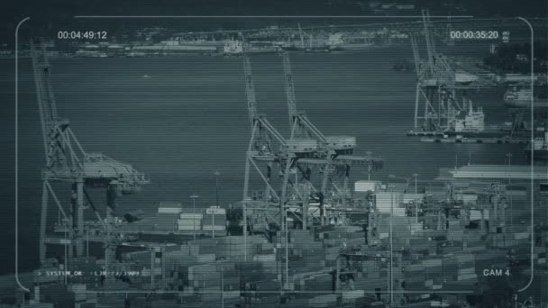 Cctv Busy Port Hundreds Crates — стоковое видео