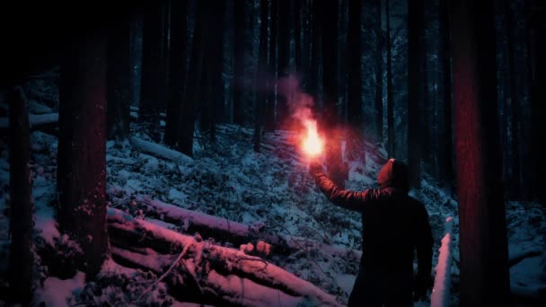 Lost Man Walking Flare Snowy Wilderness — Videoclip de stoc