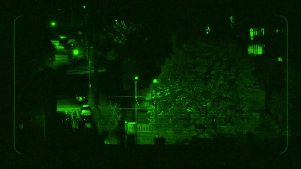 Night Vision Spårning Bil Körning Nära Apartments — Stockvideo