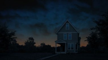 Daybreak turuncu gökyüzü ile evde