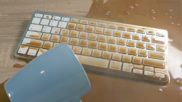Человек Стучит Пить Клавиатуре — стоковое видео