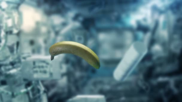 Banana Objects Floating Space Shuttle — Stock Video