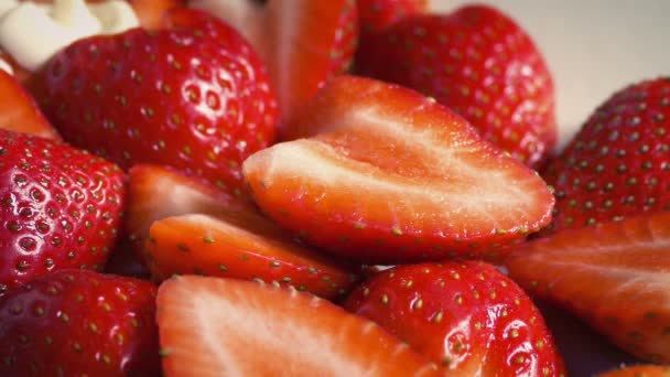 Cream Pours Strawberries — Stock Video