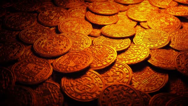 Monedas Oro Medievales Luz Fuego — Vídeos de Stock