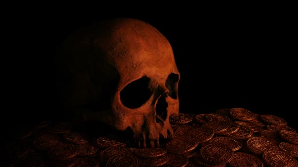 Skull Gold Coins Candlelight — Stock Video