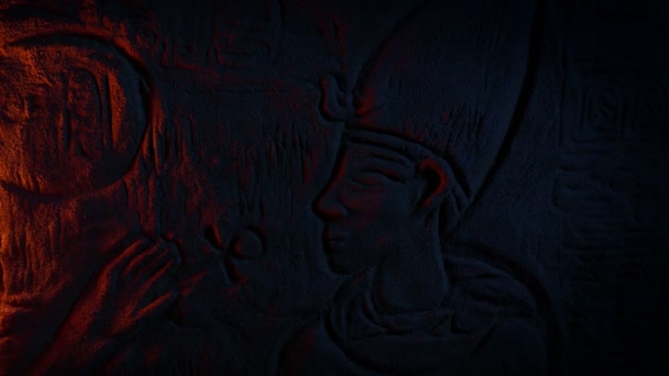 Ancient Egyptian Wall Carving Fire Glow — Stock Video