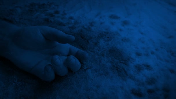 夜晚雪上的血腥手臂 — 图库视频影像