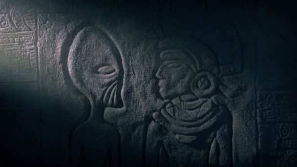 Art Mural Prêtre Alien Maya Dans Tombe Poussiéreuse — Video