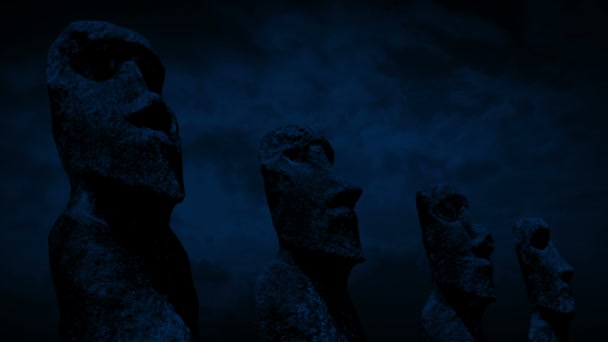 Statue Della Testa Dell Isola Pasqua Notte — Video Stock