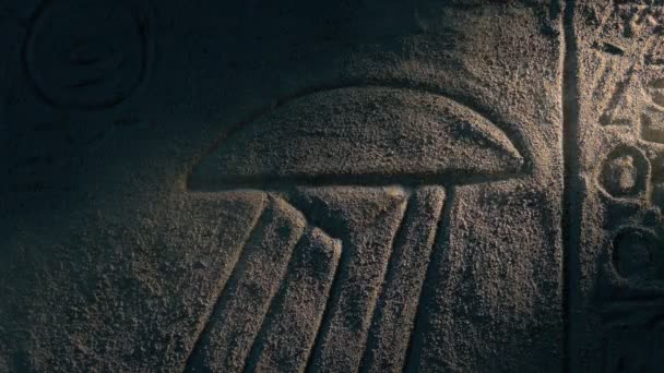Flying Saucer Depiction Ancient Egyptian Wall Carving — Stock Video