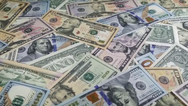 Dólares Estadounidenses Mixtos Todas Las Facturas Son Pequeñas Grandes — Vídeo de stock