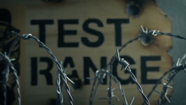 Barbed Wire Gun Range Sign — Stock Video