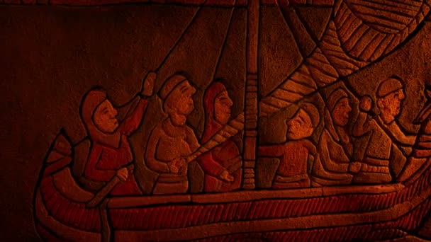 Men Boat Explorers Middle Ages Art Fire Light — Stock video