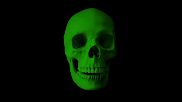 Green Skull Talking Loop Pohled Zepředu — Stock video